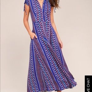 Royal blue print midi dress 👗